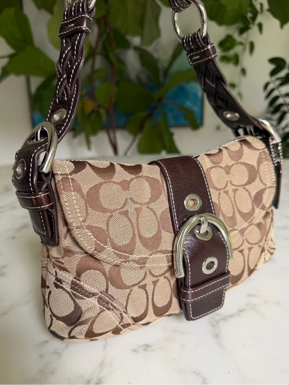 Coach Vintage Y2K Soho Signature Small Braided Strap Shoulder Bag 6171 Khaki